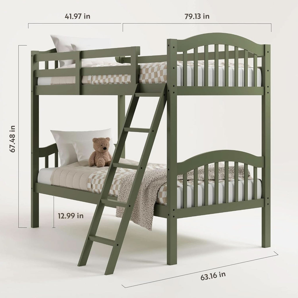 Olive Twin Over Twin Bunk Bed Converts To Two Beds