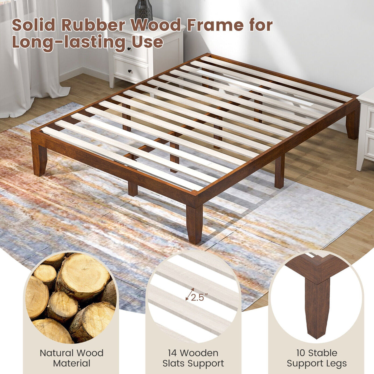 Queen Size 14 Inch Wooden Bed Mattress Frame
