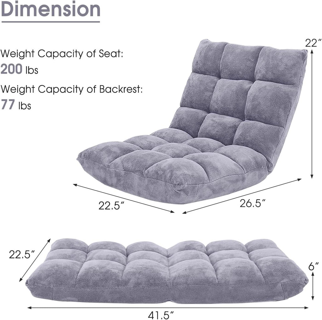 Grey Floor Chair With Back Support 14 Position Adjustable