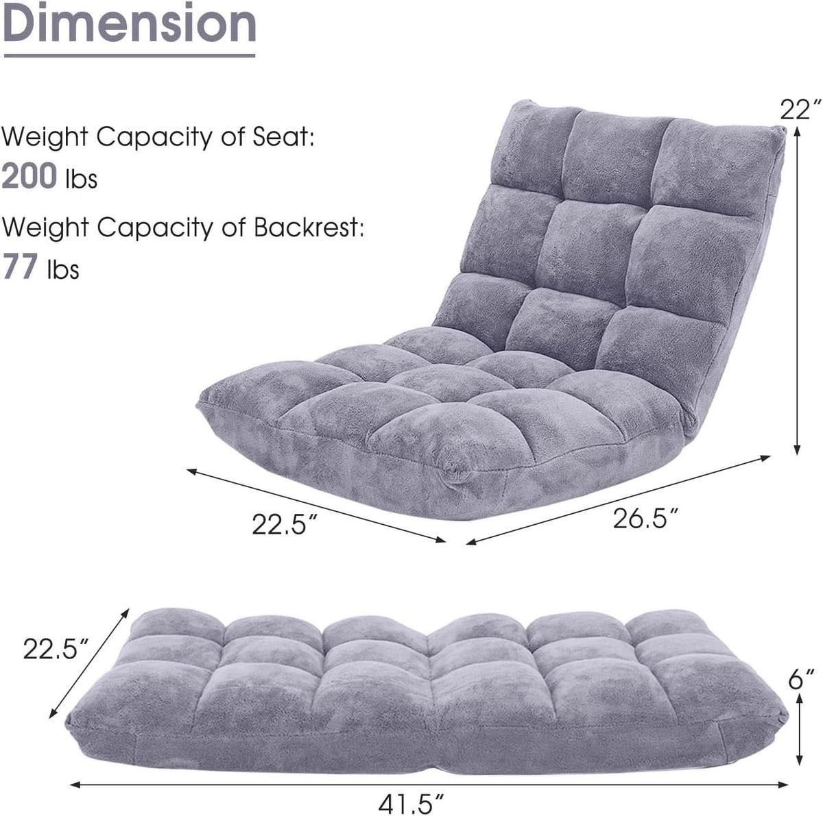 Grey Floor Chair With Back Support 14 Position Adjustable