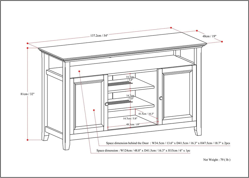 TV Media Stand 54 Inch Wide Golden Brown Cabinet Storage
