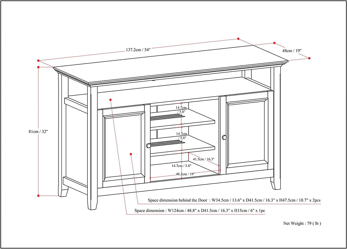 TV Media Stand 54 Inch Wide Golden Brown Cabinet Storage