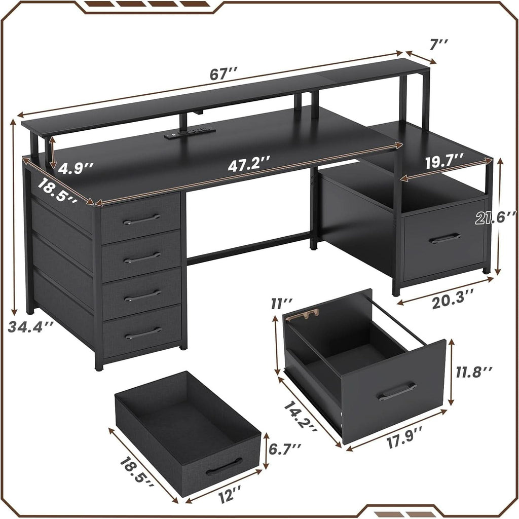 66 Inch Computer Desk 5 Drawers For Home Office Workspace