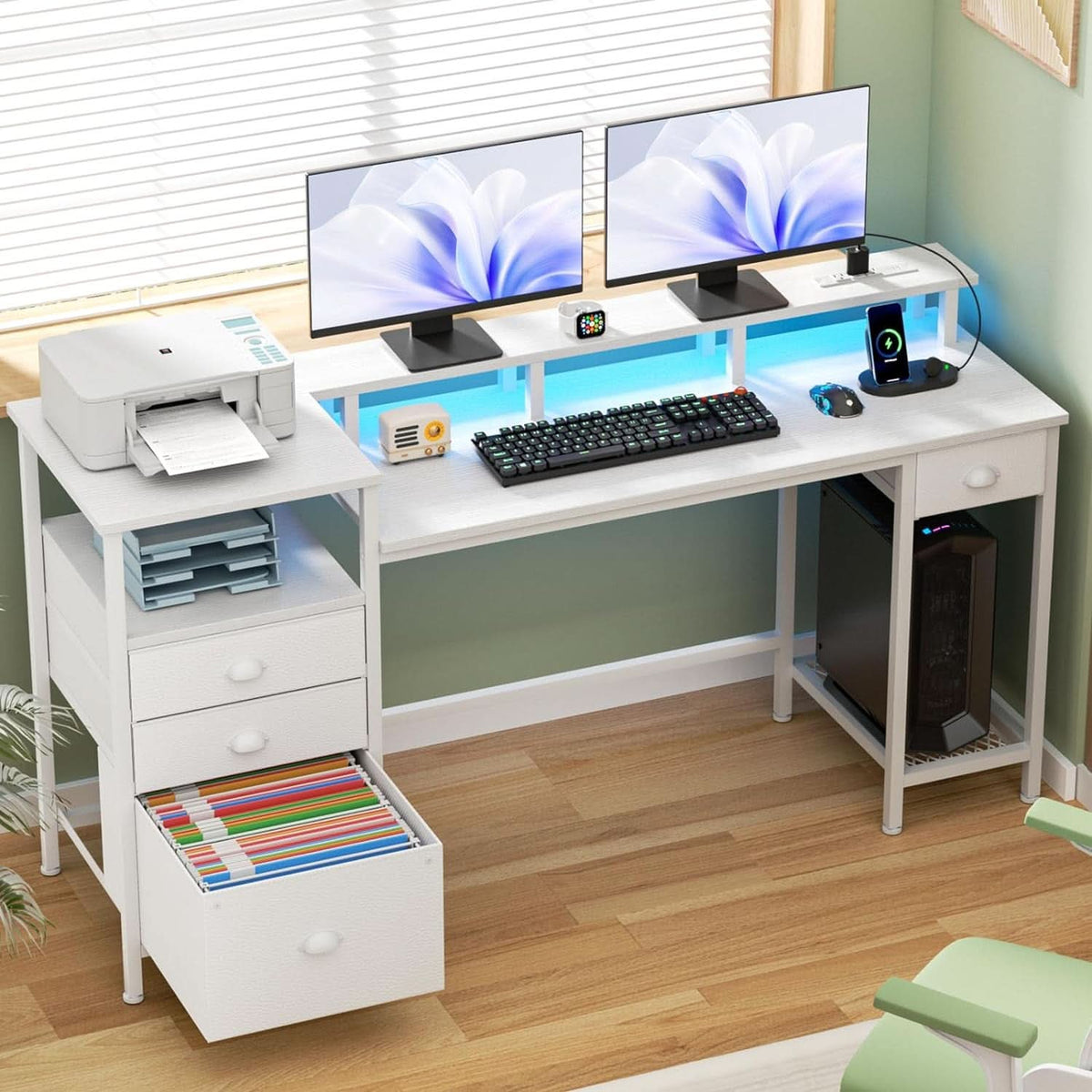 White 60 Inch Computer Desk For Home Office Modern