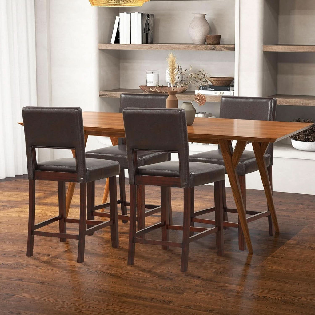 Counter Height Bar Stools Set Of Two, Twenty Four Point Five Inch, Brown Upholstered PVC Leather
