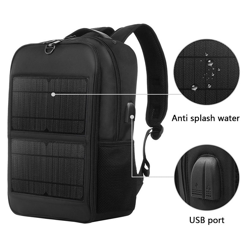 Men's Waterproof Nylon Solar Charging Backpack Sports Leisure Hiking