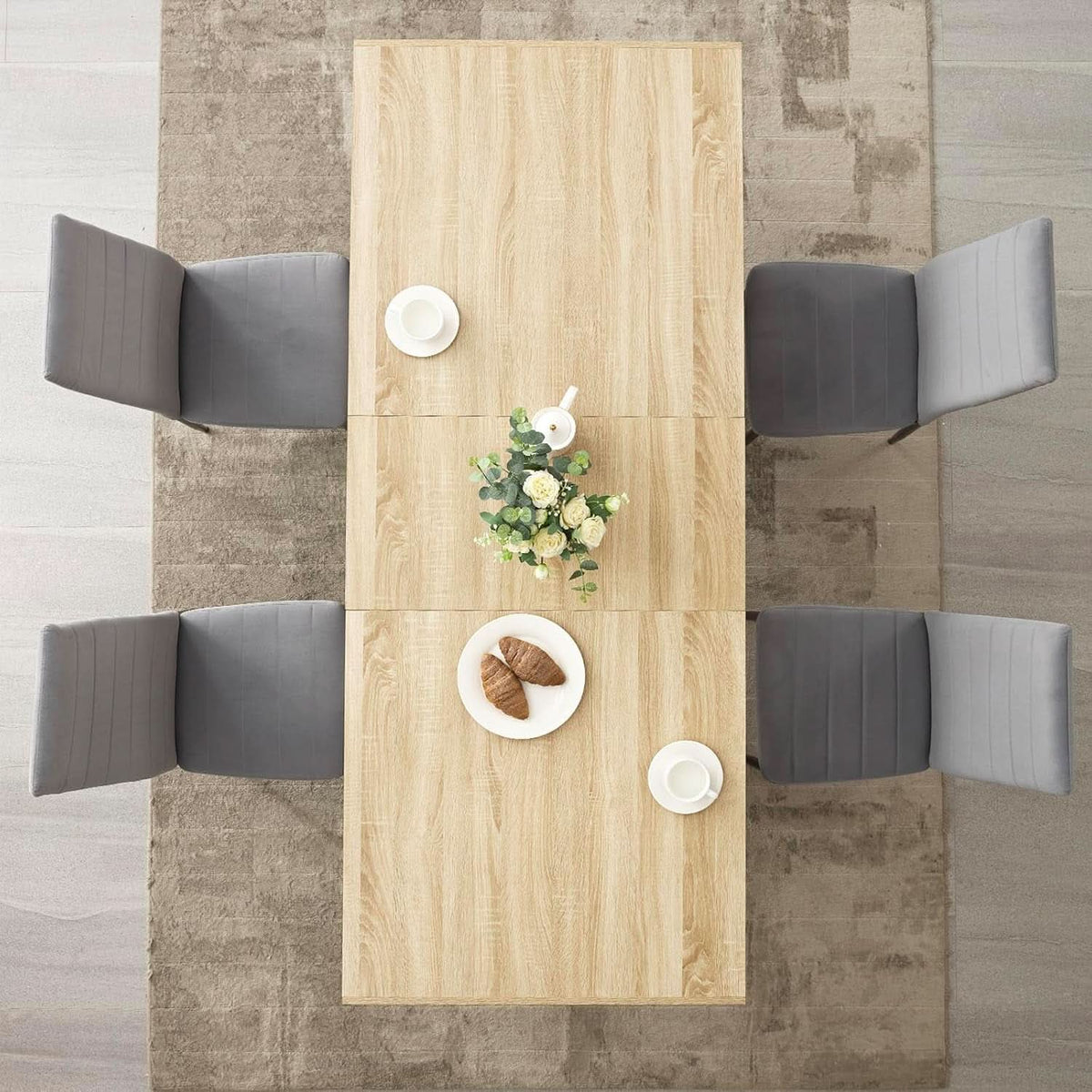 63-79 Inch Extendable Dining Table Rustic Oak Finish