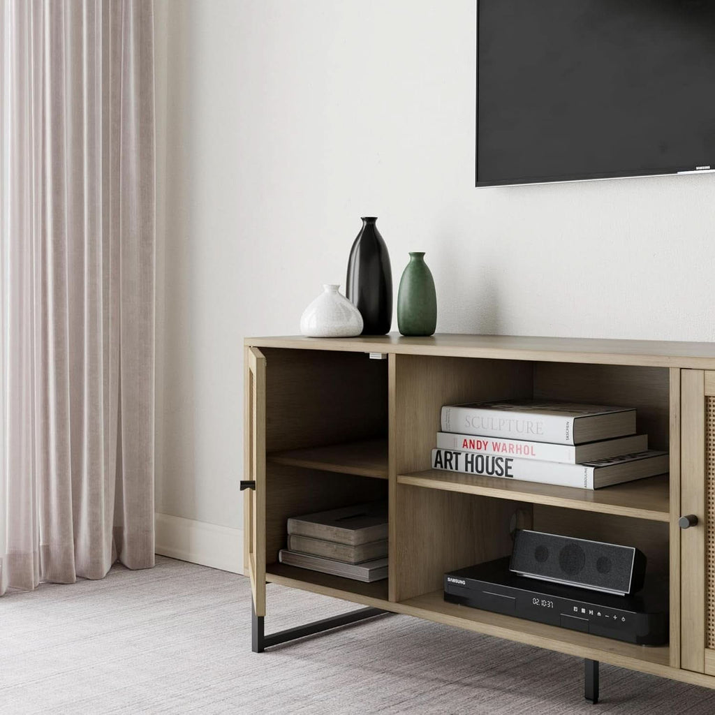 Mina Modern TV Stand With Storage Doors Oak Finish