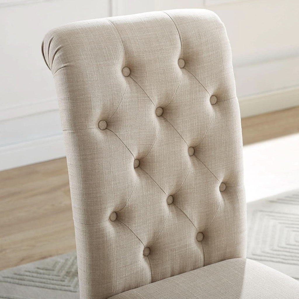 Tufted Solid Wood Dining Chairs Tan Set Of 2 Modern