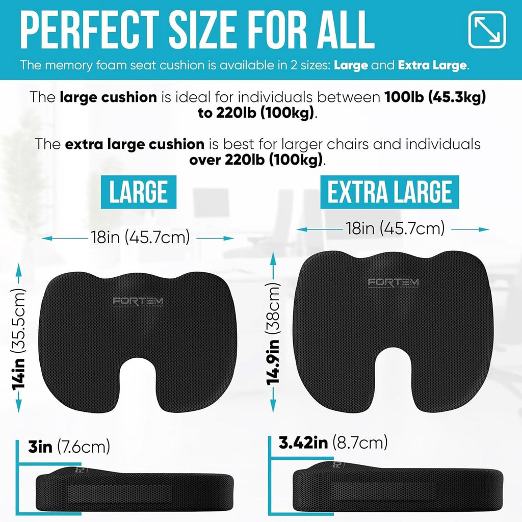 XL Memory Foam Office Chair Cushion With Lumbar Support