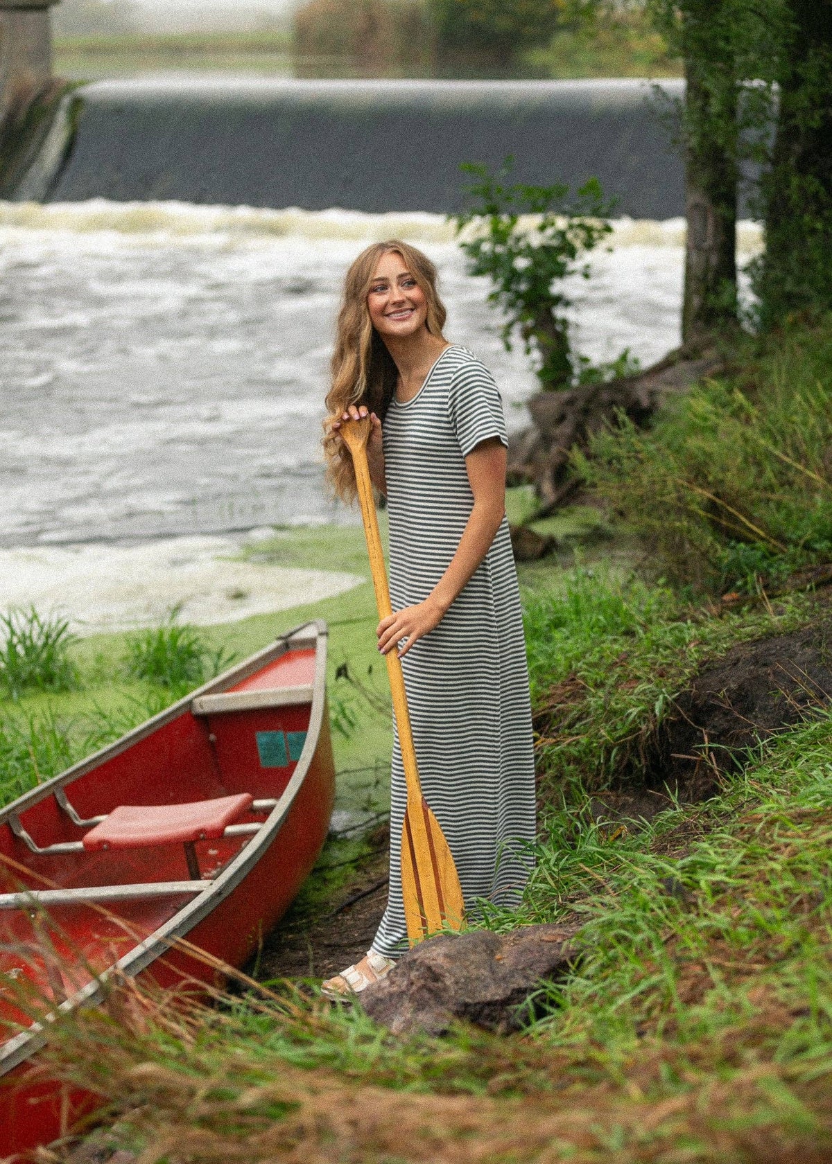Jane Teal Stripe T-shirt Maxi Dress: S