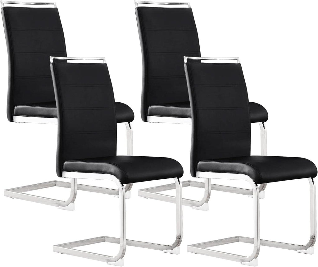 Dining Chairs Set Of 4 PU Leather High Back Black Kitchen