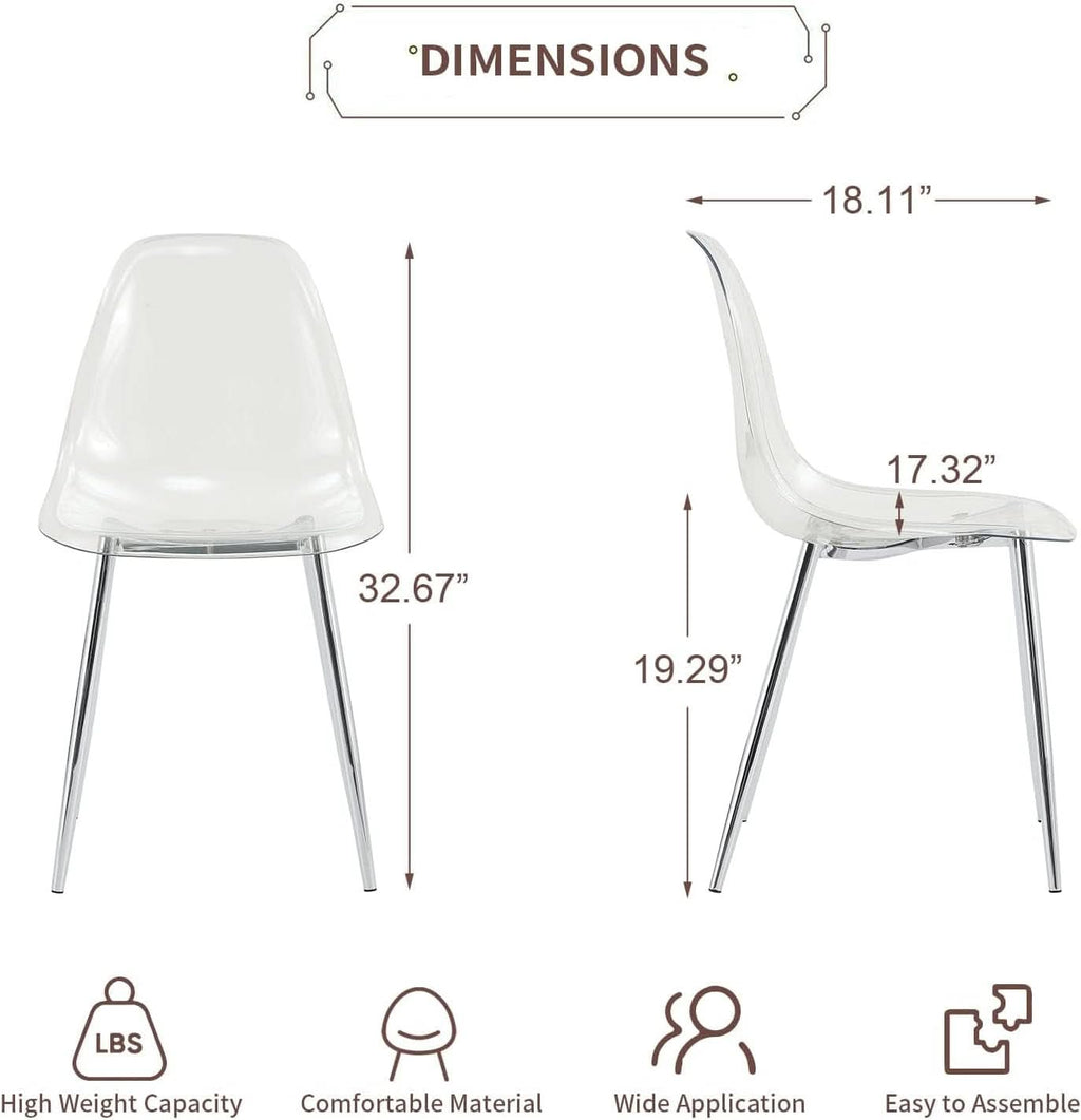 Clear Acrylic Dining Chairs Set Of 4 With Metal Legs