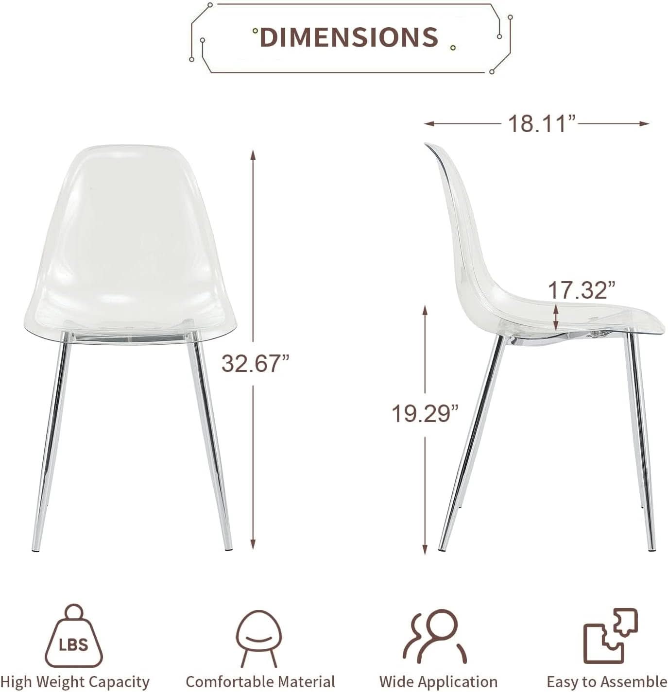 Clear Acrylic Dining Chairs Set Of 4 With Metal Legs