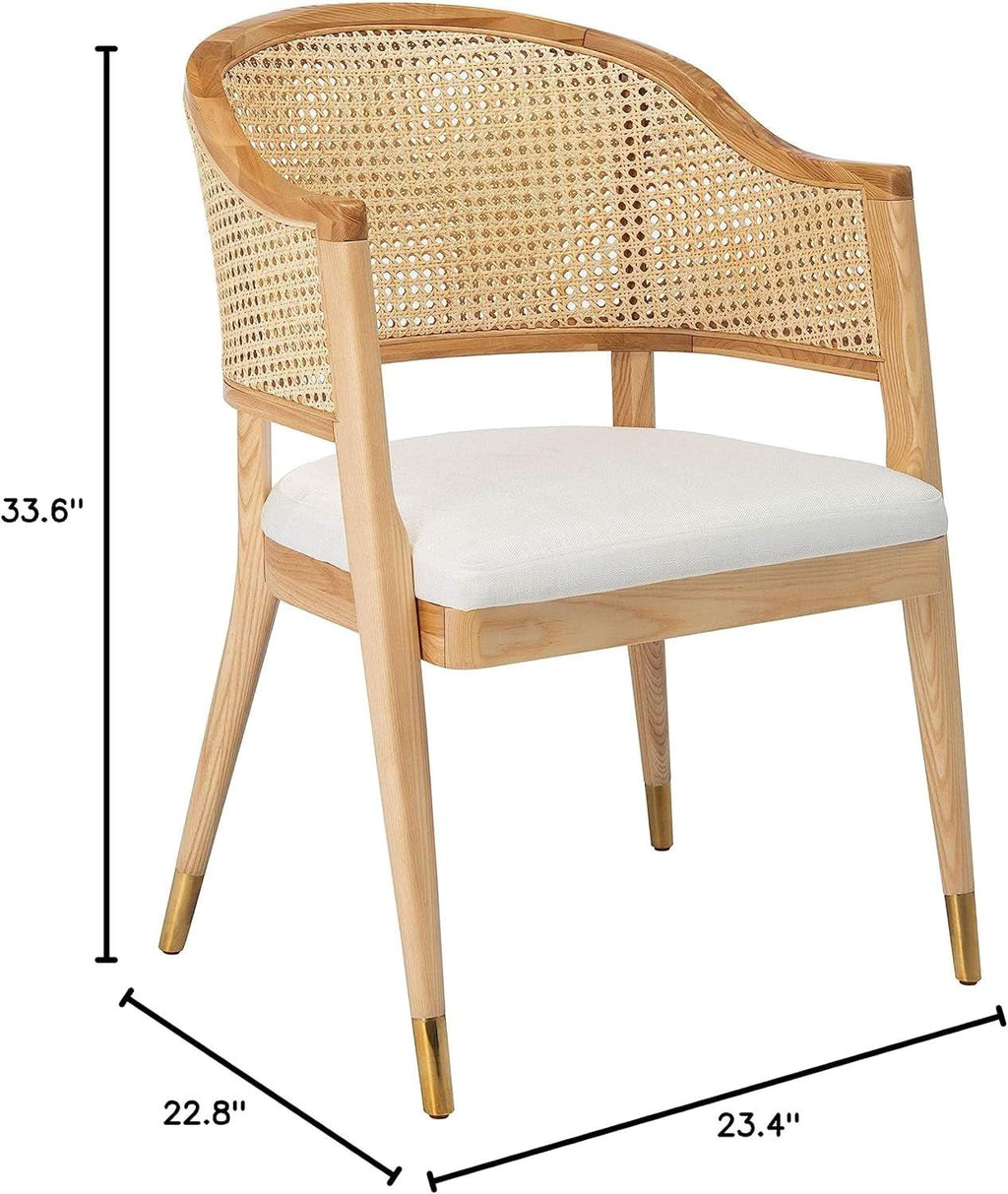 Natural Rattan Accent Chair with Brass Caps Fully Assembled