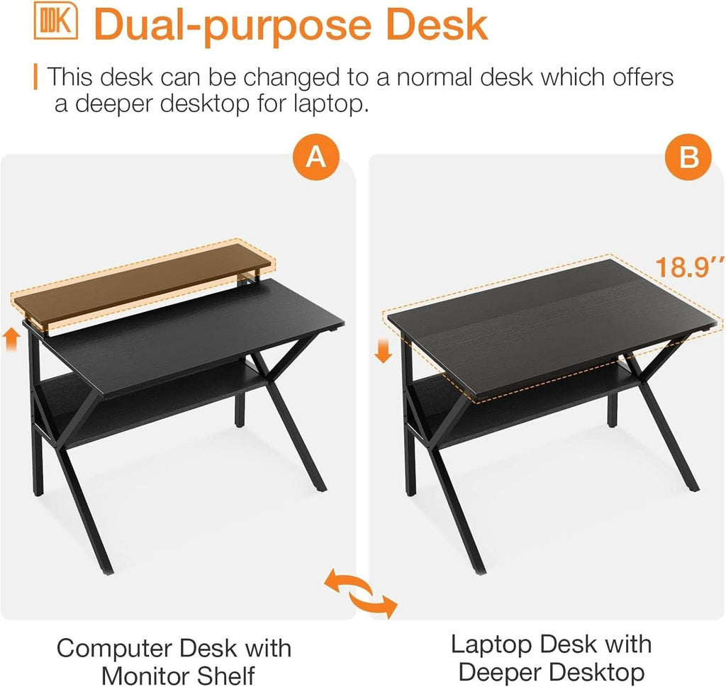 Compact Computer Desk With Monitor Stand 27.5 Inch Black