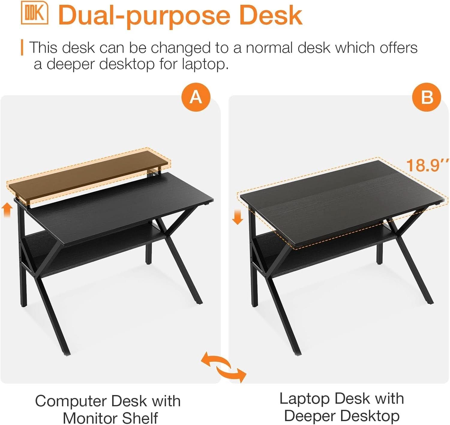 Compact Computer Desk With Monitor Stand 27.5 Inch Black
