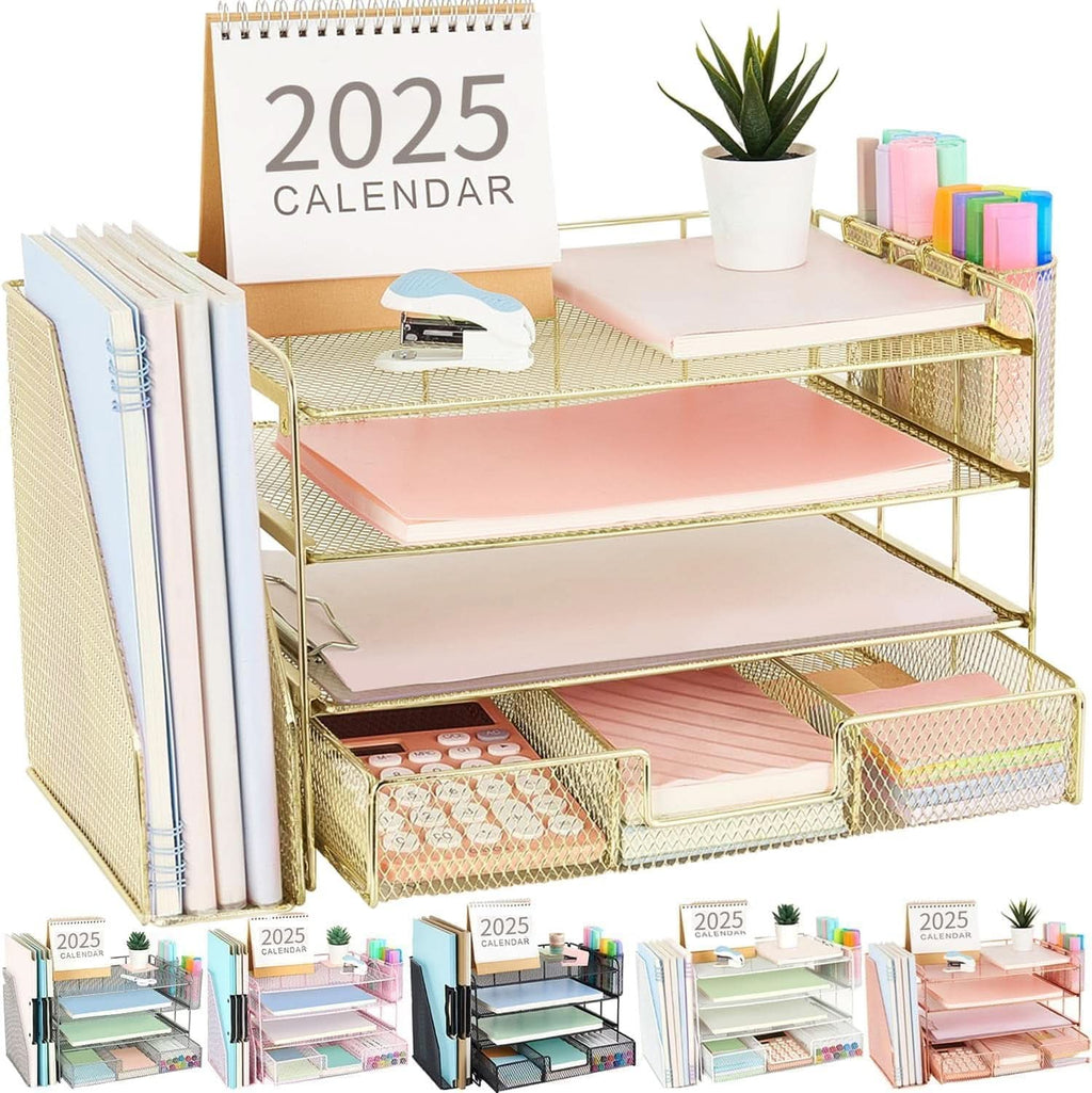 4 Tier Paper Tray Organizer With Drawer For Office Use