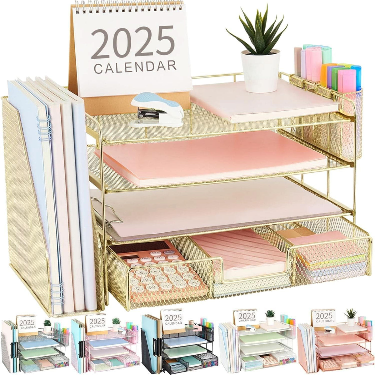 4 Tier Paper Tray Organizer With Drawer For Office Use