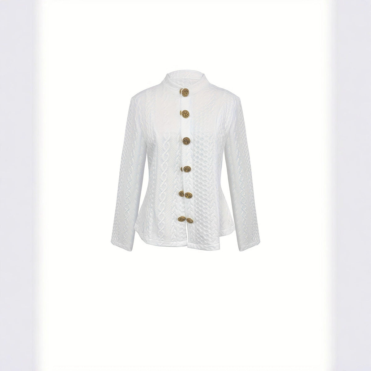 Women's Fashionable Solid Color Textured Fabric Stand Up Collar Jacket