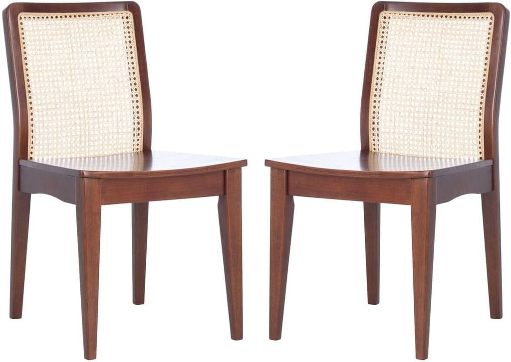 Benicio Dark Brown Natural Rattan Back Dining Chair Set of 2