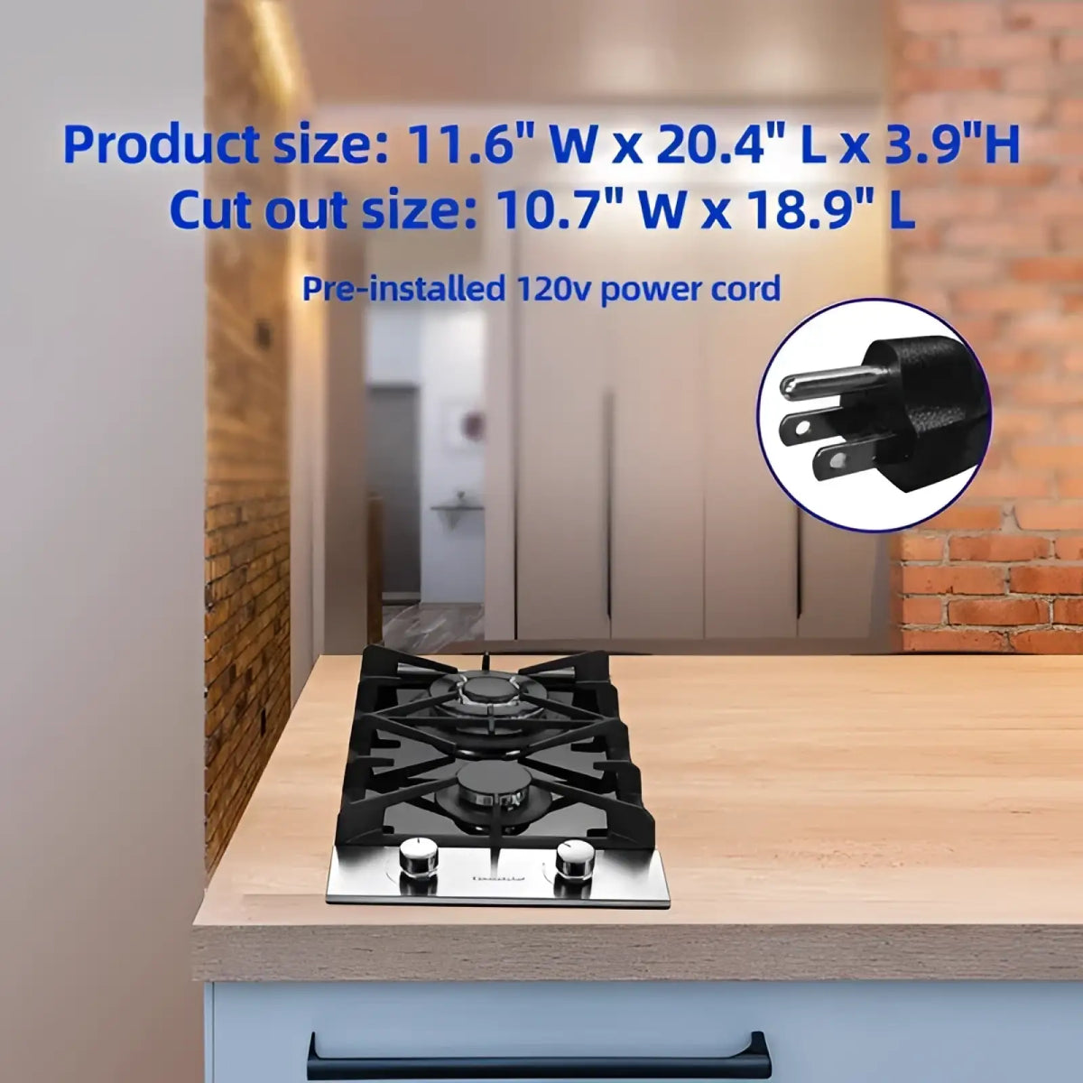 2 Burner Stainless Steel Gas Cooktop with Grates