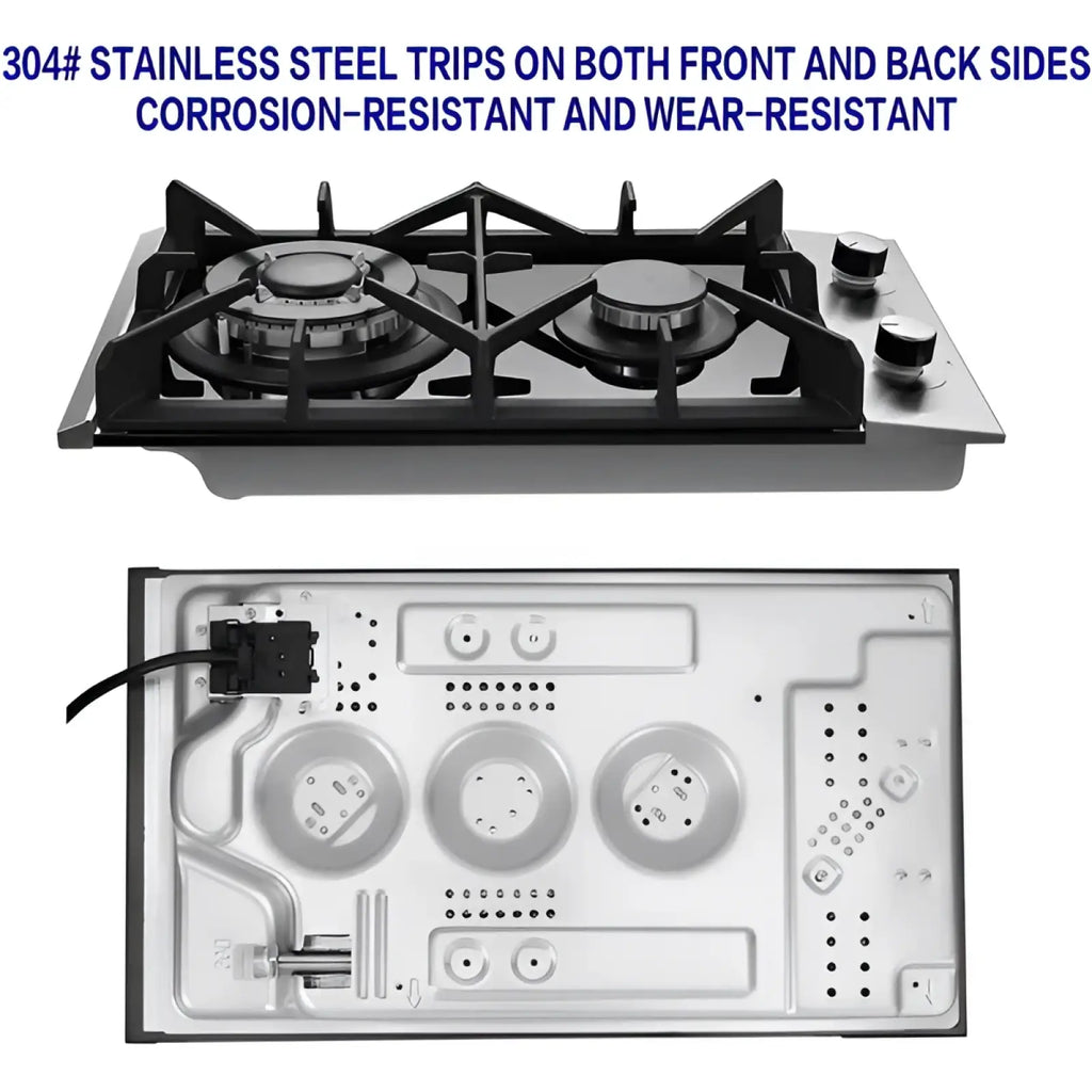 2 Burner Stainless Steel Gas Cooktop with Grates