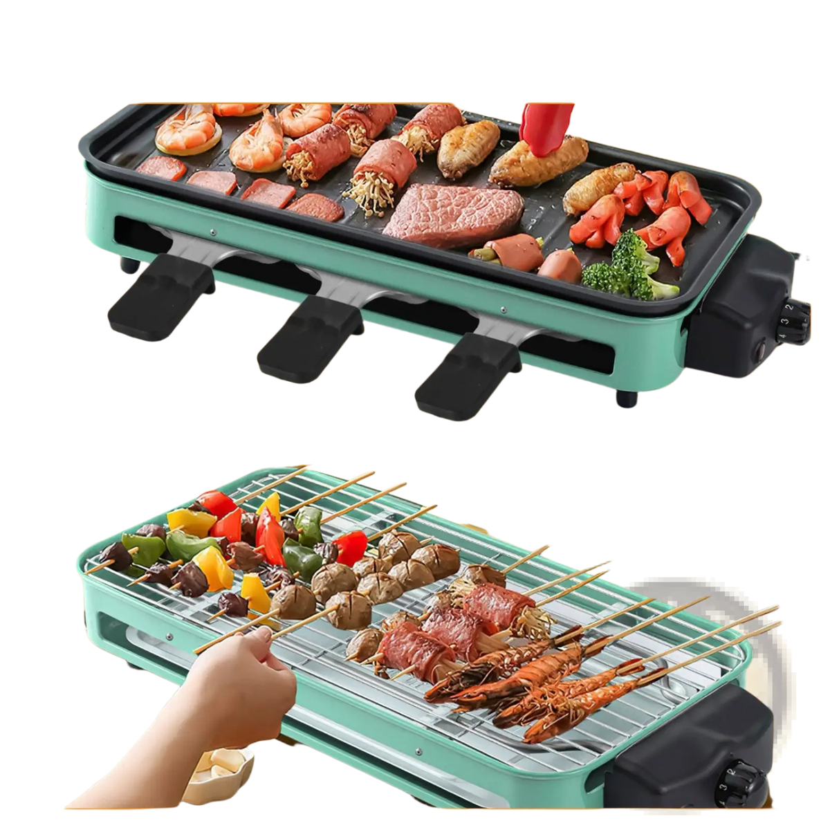2000w Electric Indoor Grill with 3 Raclette Trays