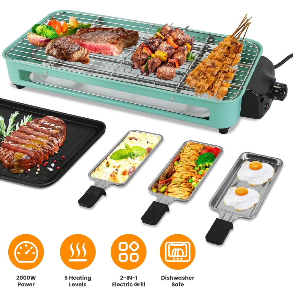 2000w Electric Indoor Grill with 3 Raclette Trays