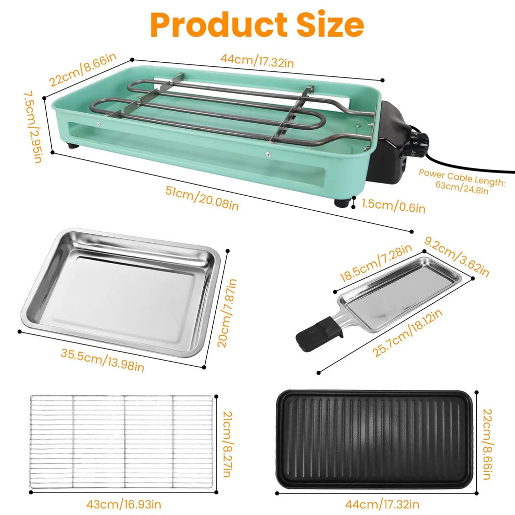 2000w Electric Indoor Grill with 3 Raclette Trays