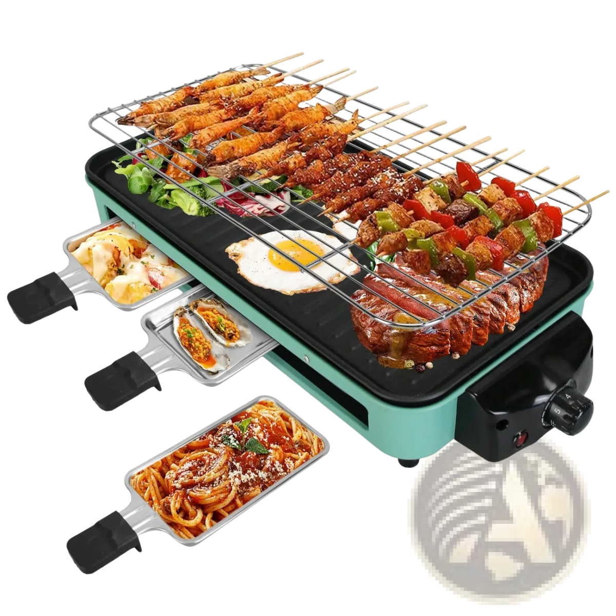 2000w Electric Indoor Grill with 3 Raclette Trays