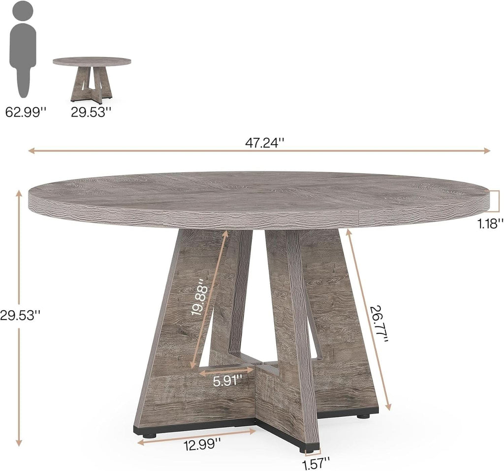 47 Inch Round Farmhouse Dining Table Grey For Four