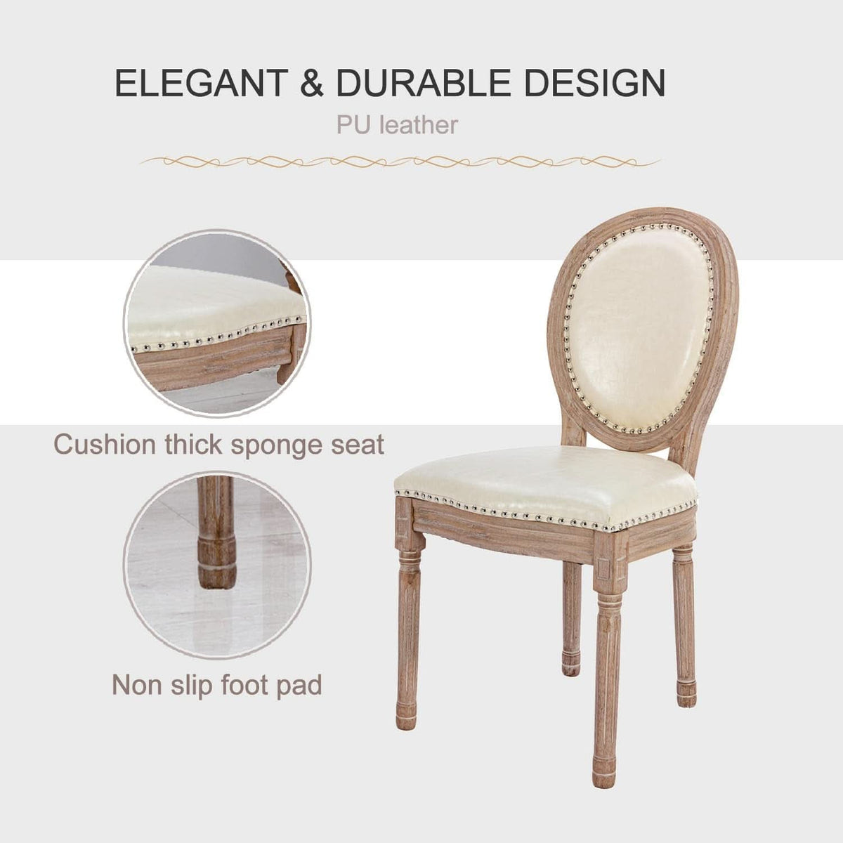Vintage French Leather Dining Chairs Set Of 4 Beige