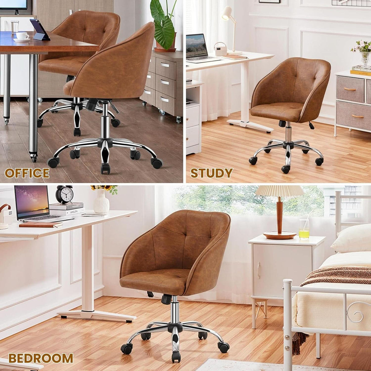 Brown Faux Leather Desk Chair With Adjustable Tilt