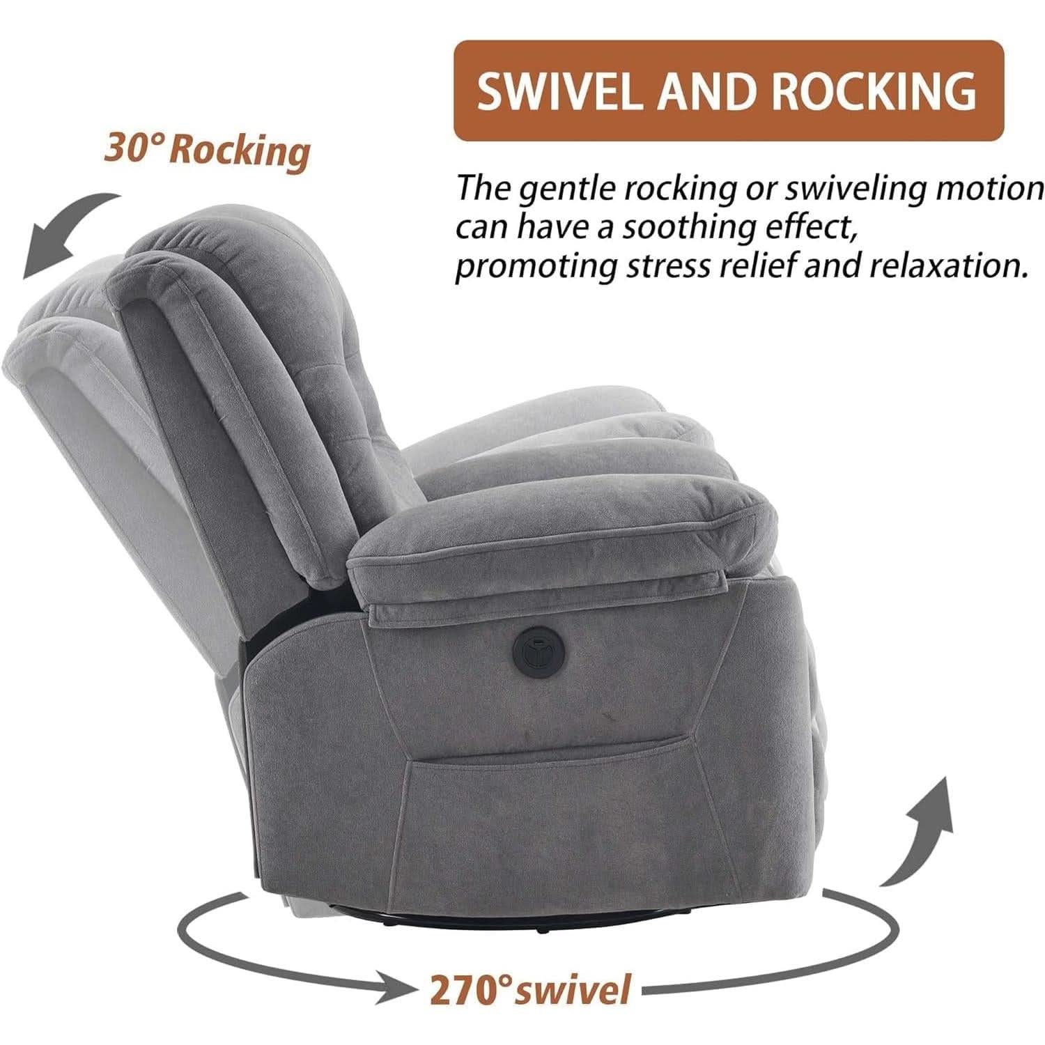 Grey Swivel Recliner With Massage And Heat Therapy