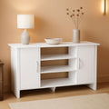 50 Inch White TV Stand With Concealed Storage And Shelves