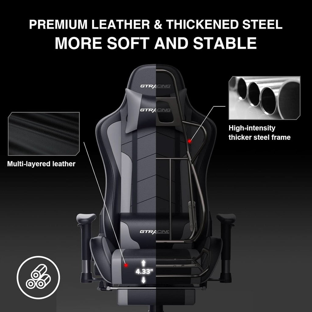 Gray Bluetooth Gaming Chair With Footrest For Home Office