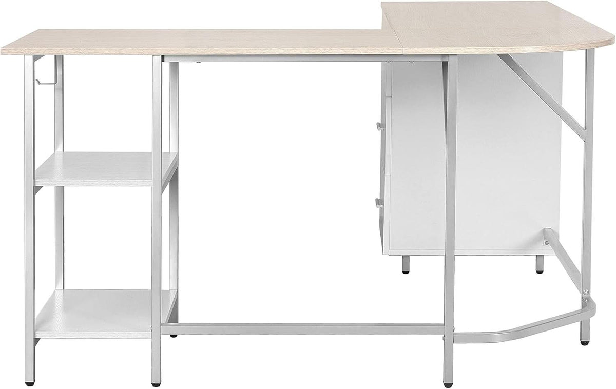 L Shaped Desk Two Toned With Drawers And Open Shelf Home Office