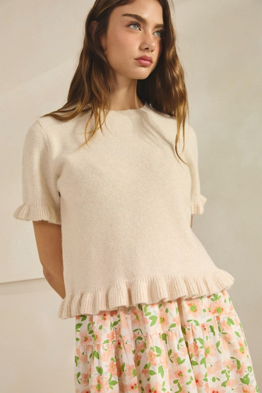 Ave Ruffle Wave Hem Knit Sweater