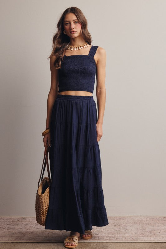 Smocked Crop Top & Tiered Maxi Skirt Set