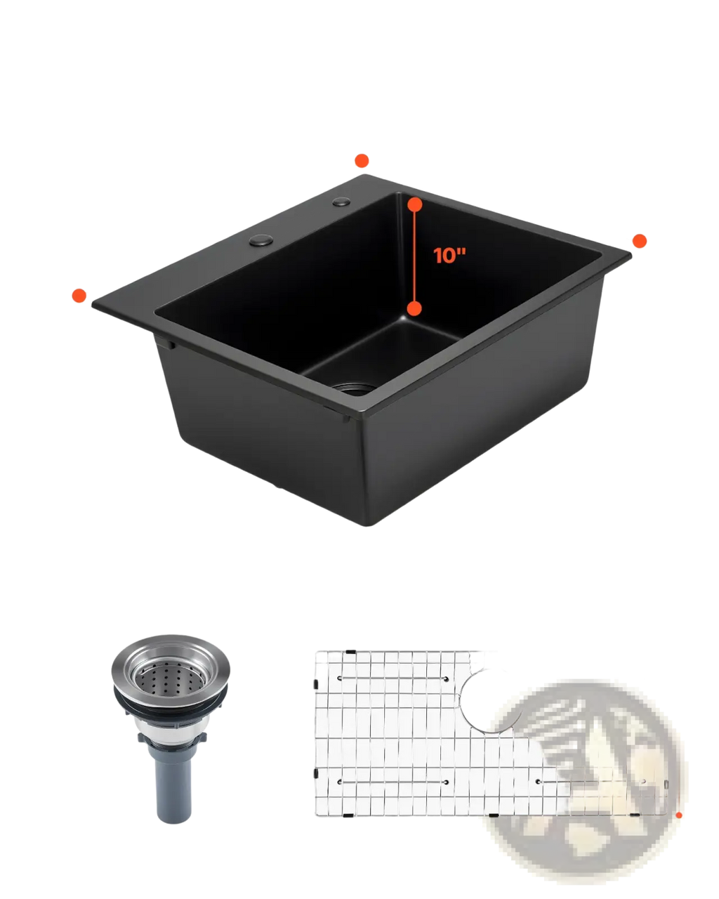 25 Inch Granite Kitchen Sink Single Bowl Drop-in Basin