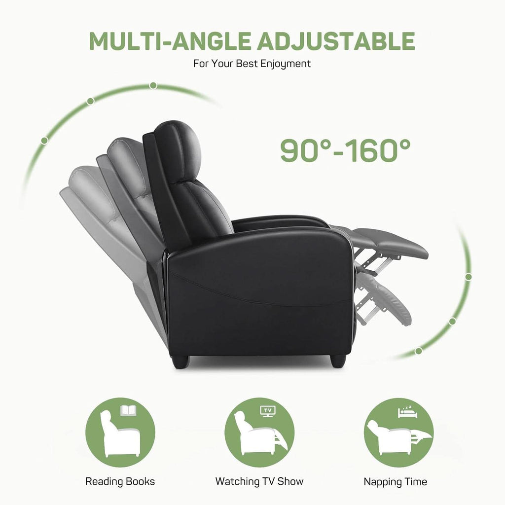 Compact Adjustable Massage Recliner Chair With Lumbar Support In PU Leather