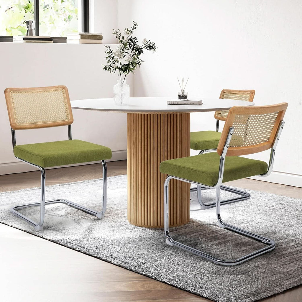Green Handwoven Cane Dining Chairs Set Of 2 Chrome Base
