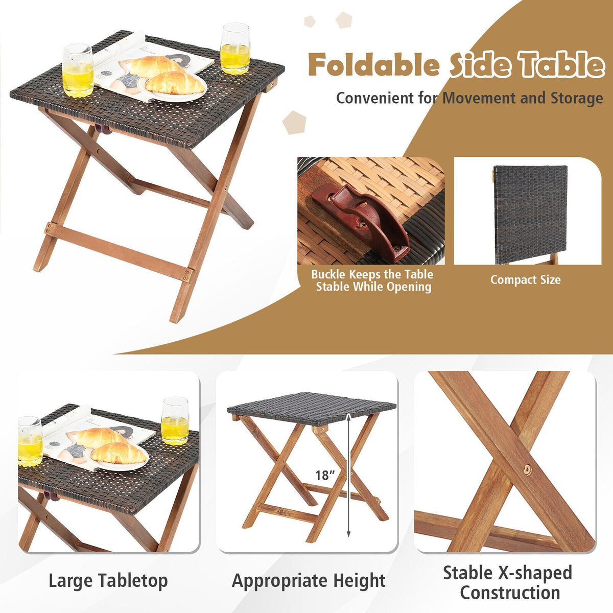 Patio Chaise Lounge and Table Set with 4-Level Adjustable Backrest