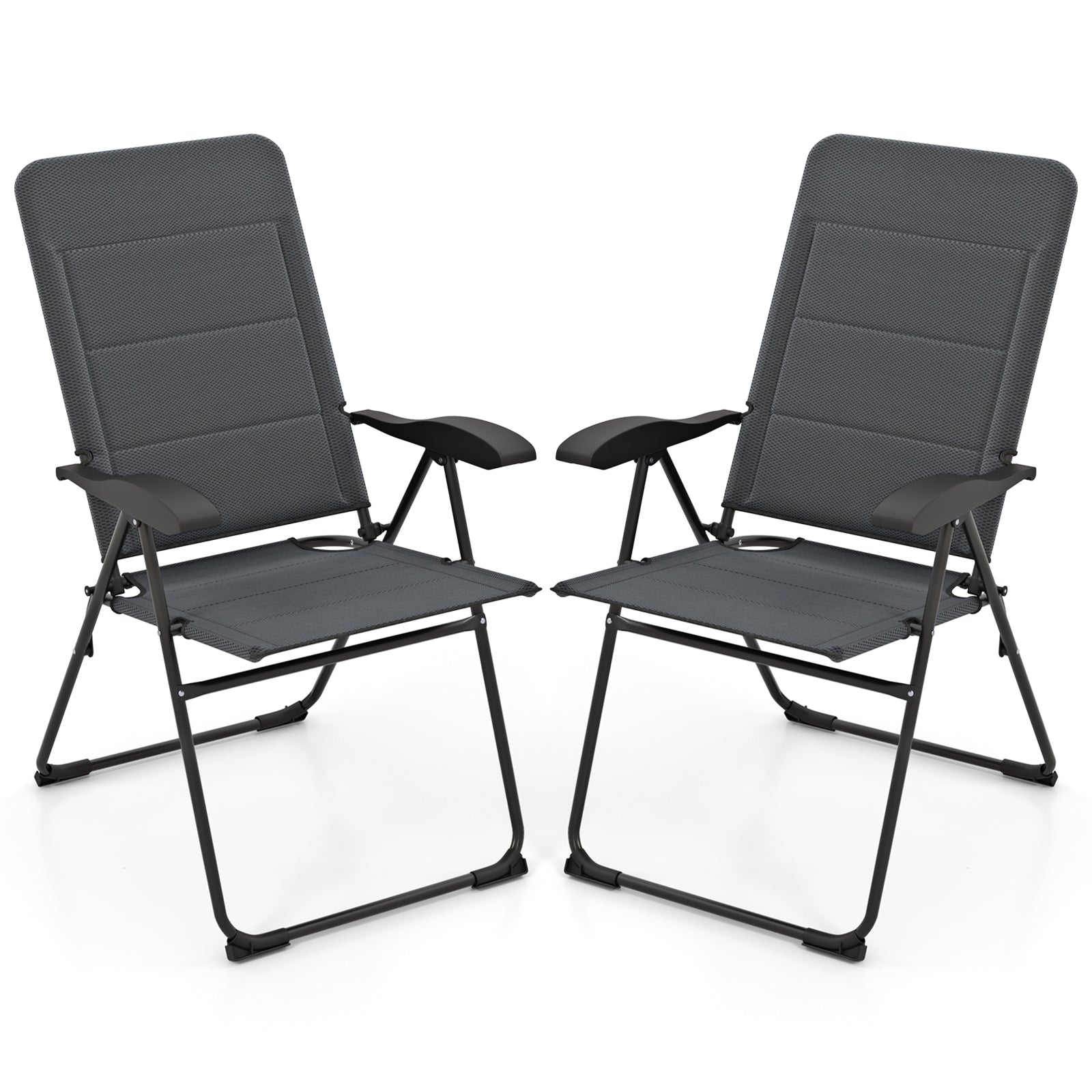 2 Pieces Outdoor Folding Patio Chairs with Adjustable Backrests for Bistro and Backyard