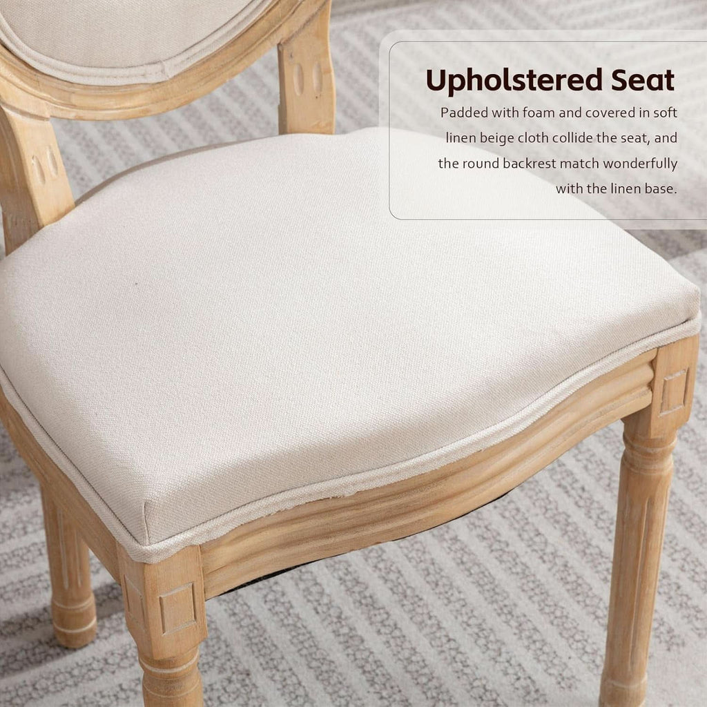 Beige Fabric French Country Dining Chairs Set Of 6 Oval Back