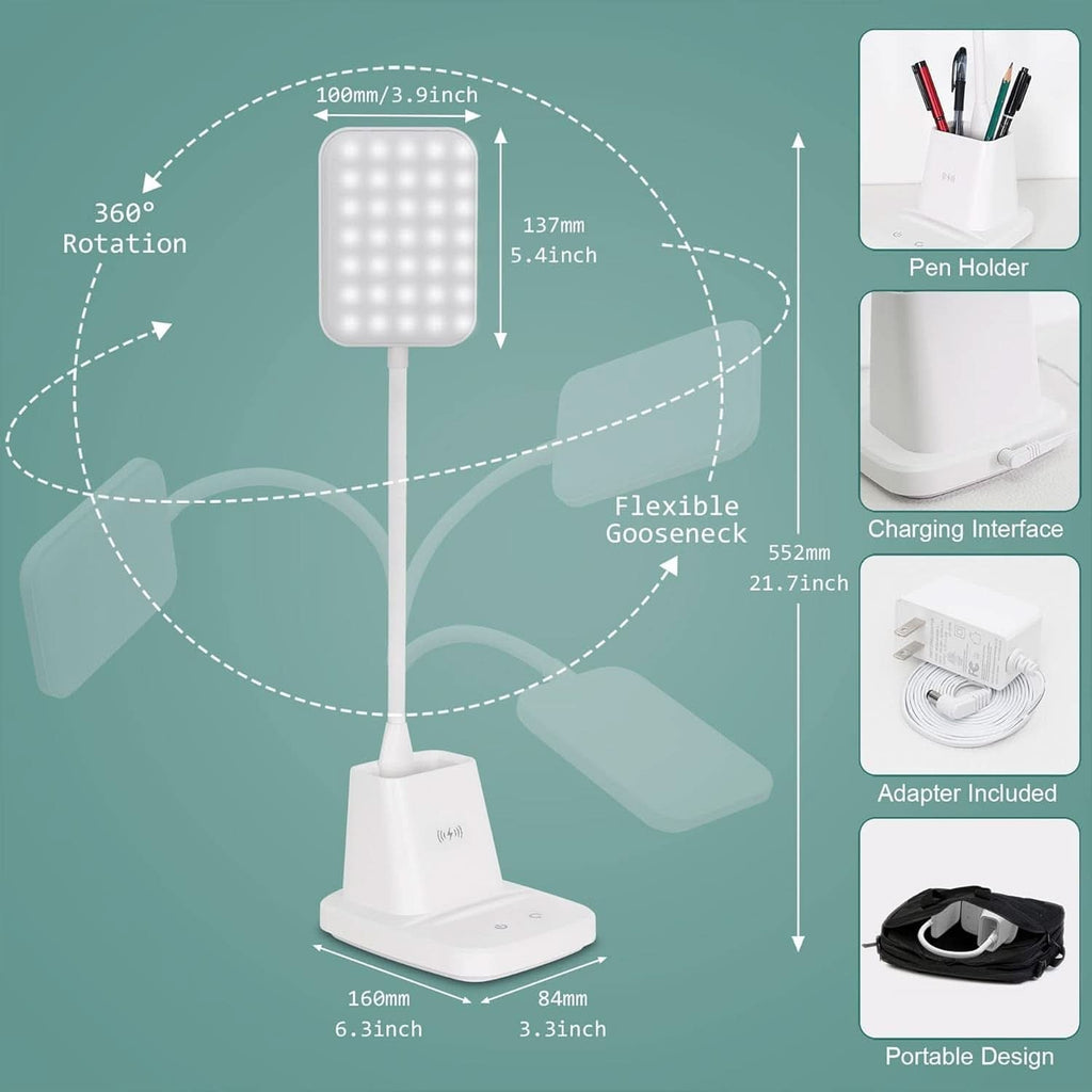 LED Desk Lamp With Wireless Charger White 800 Lumen