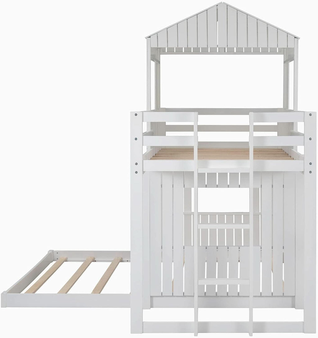 White Twin Over Full Low Profile Playhouse Bunk Bed