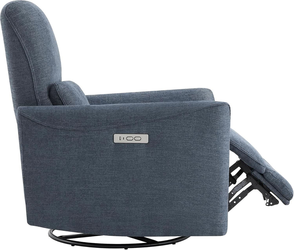 Ink Blue Power Swivel Glider Recliner With USB Charging