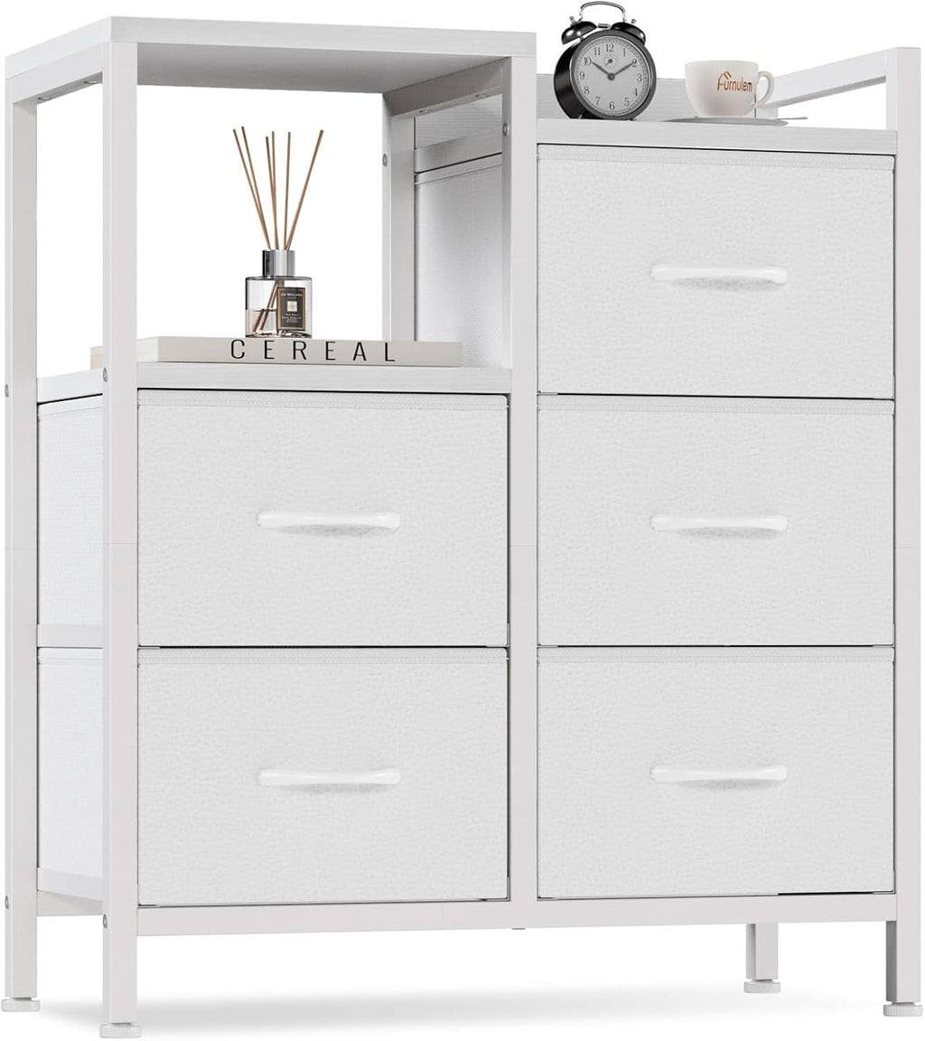 White 5 Drawer Dresser With Metal Frame Bedroom Storage